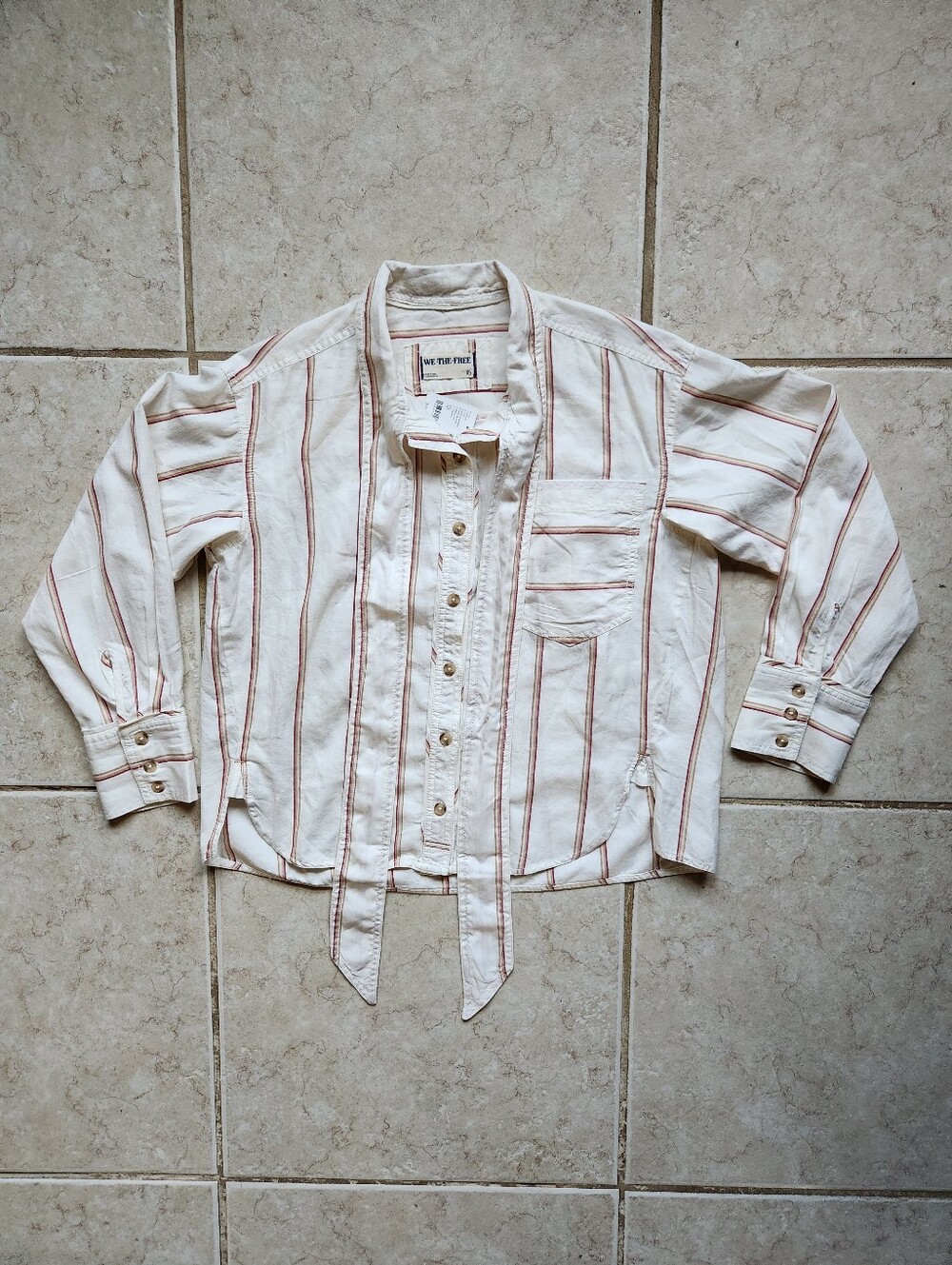 We The Free Free People Coastal Stripe Tie Front Shirt Blouse XS Cream NWT